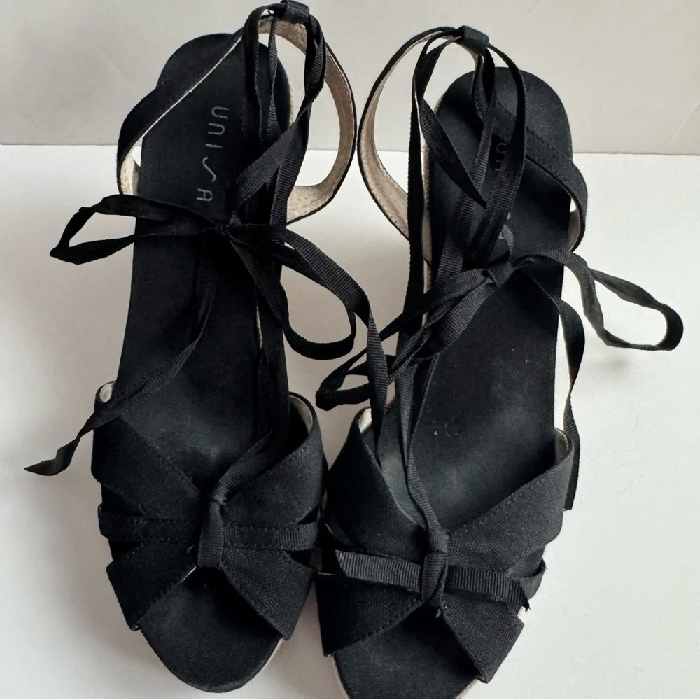 Unisa Elegant Black platform Wedge Sandals lace ankle